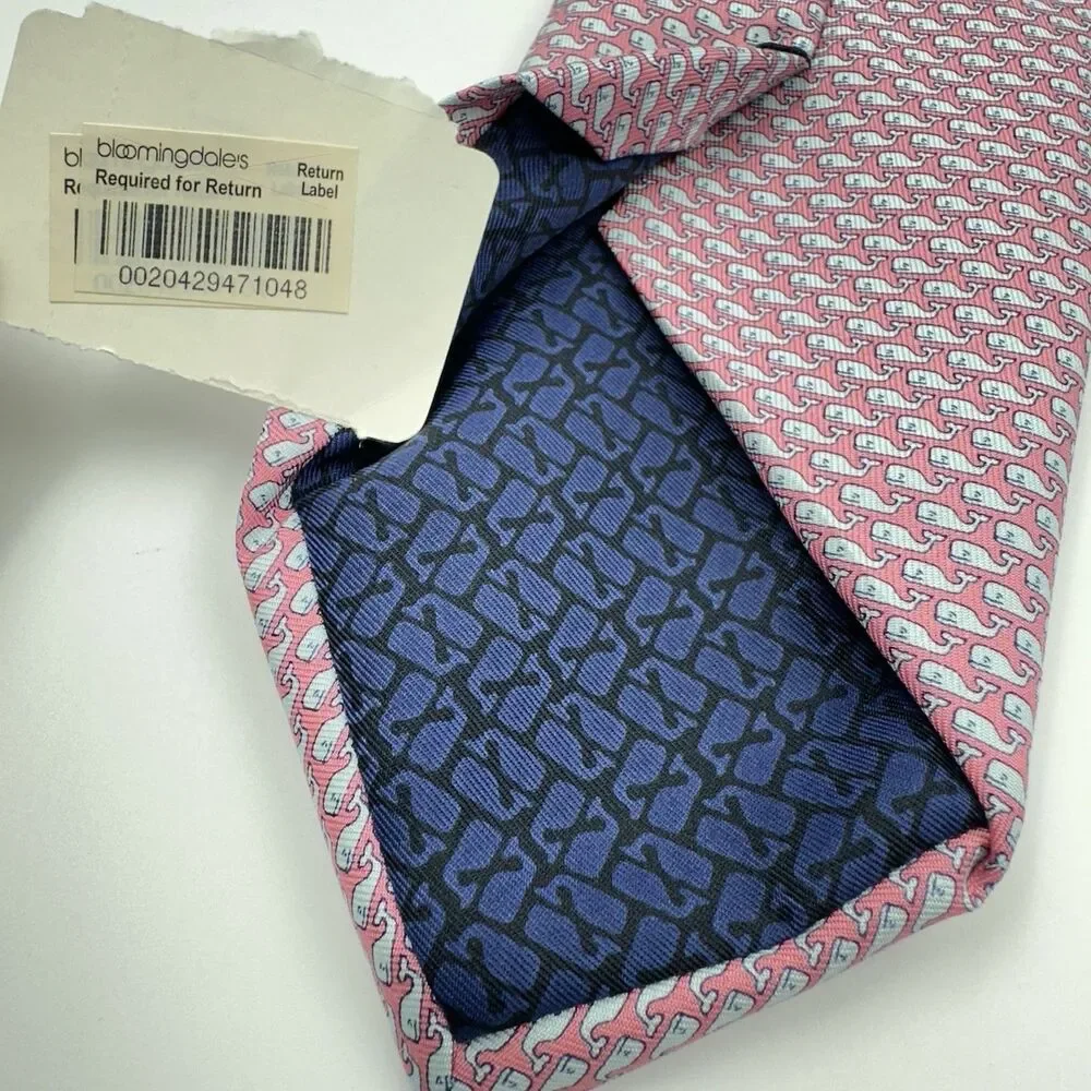 Vineyard Vines Shep & Ian Men's Silk Necktie Micro Whales Print Pink 63